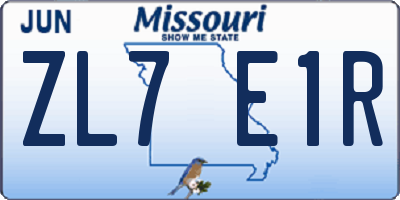 MO license plate ZL7E1R