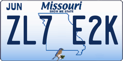 MO license plate ZL7E2K