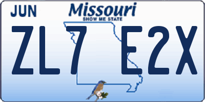 MO license plate ZL7E2X