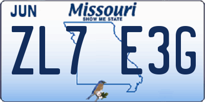 MO license plate ZL7E3G