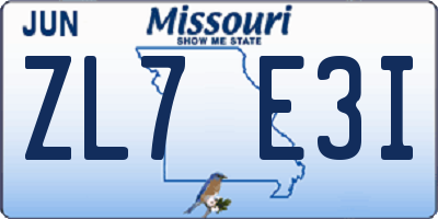 MO license plate ZL7E3I
