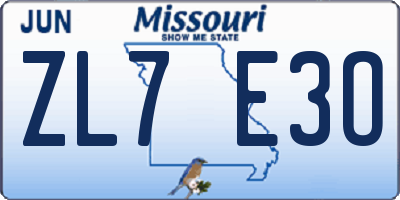 MO license plate ZL7E3O