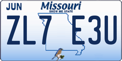 MO license plate ZL7E3U