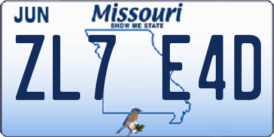 MO license plate ZL7E4D