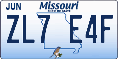 MO license plate ZL7E4F
