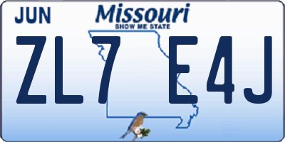 MO license plate ZL7E4J