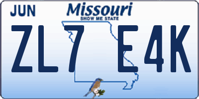MO license plate ZL7E4K
