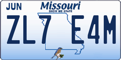 MO license plate ZL7E4M