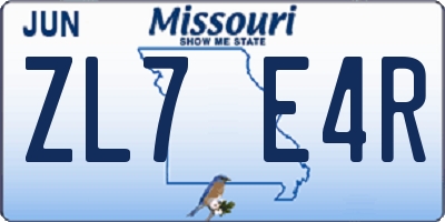 MO license plate ZL7E4R