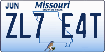 MO license plate ZL7E4T