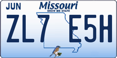 MO license plate ZL7E5H