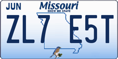 MO license plate ZL7E5T