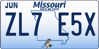 MO license plate ZL7E5X