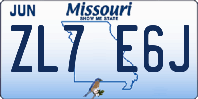 MO license plate ZL7E6J