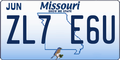 MO license plate ZL7E6U