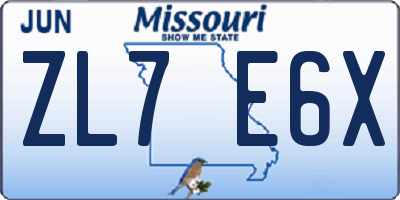 MO license plate ZL7E6X