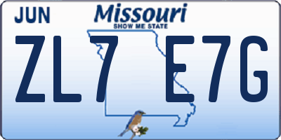 MO license plate ZL7E7G