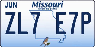 MO license plate ZL7E7P