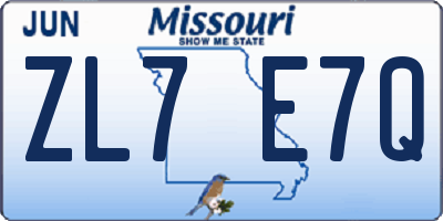 MO license plate ZL7E7Q