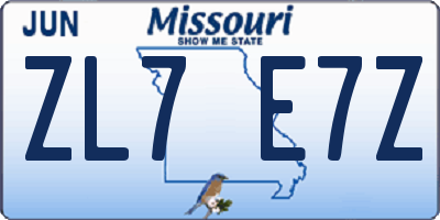 MO license plate ZL7E7Z