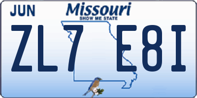 MO license plate ZL7E8I