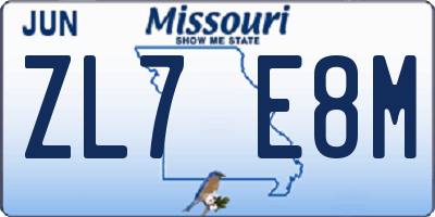 MO license plate ZL7E8M