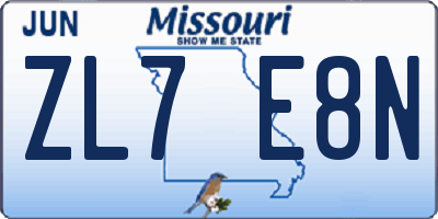 MO license plate ZL7E8N