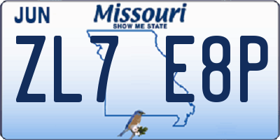 MO license plate ZL7E8P