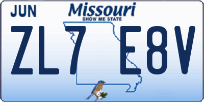 MO license plate ZL7E8V