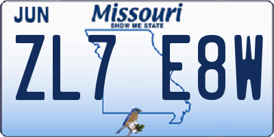 MO license plate ZL7E8W