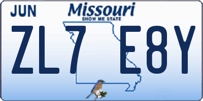 MO license plate ZL7E8Y