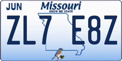 MO license plate ZL7E8Z