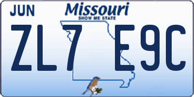 MO license plate ZL7E9C