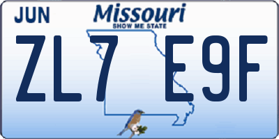 MO license plate ZL7E9F