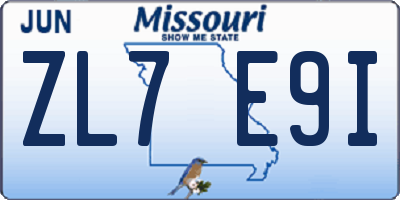 MO license plate ZL7E9I