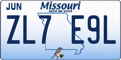 MO license plate ZL7E9L