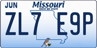 MO license plate ZL7E9P