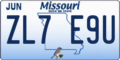 MO license plate ZL7E9U