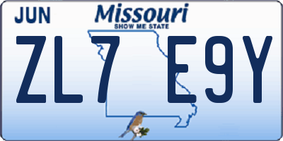 MO license plate ZL7E9Y