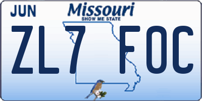 MO license plate ZL7F0C