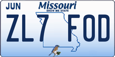 MO license plate ZL7F0D