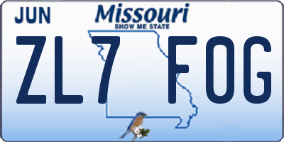 MO license plate ZL7F0G