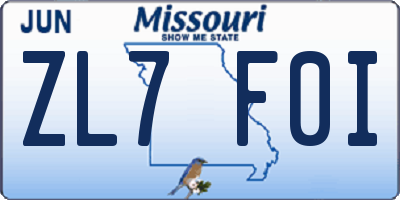 MO license plate ZL7F0I