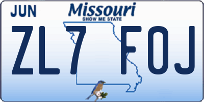 MO license plate ZL7F0J