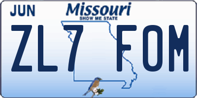 MO license plate ZL7F0M