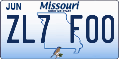MO license plate ZL7F0O
