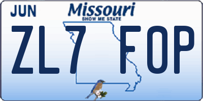 MO license plate ZL7F0P