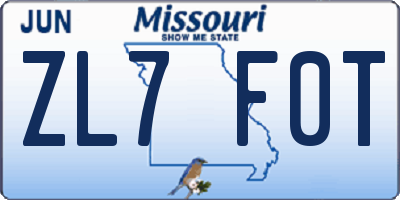 MO license plate ZL7F0T