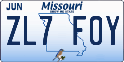 MO license plate ZL7F0Y