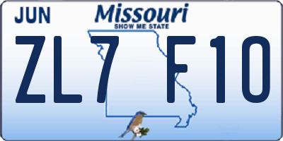 MO license plate ZL7F1O